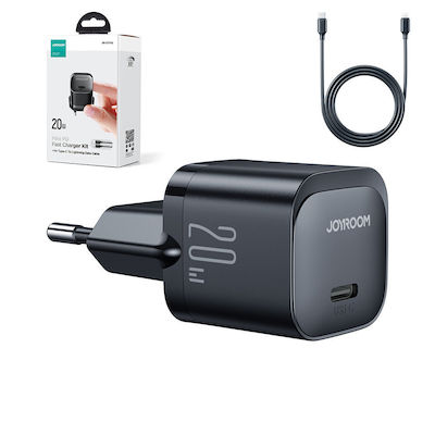 Joyroom Φορτιστής με Θύρα USB-C και Καλώδιο USB-C - Lightning 20W Power Delivery Μαύρος (JR-TCF02)