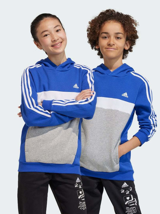 Fleece Παιδικό Φούτερ με Κουκούλα Μπλε 3-Stripes Colorblock