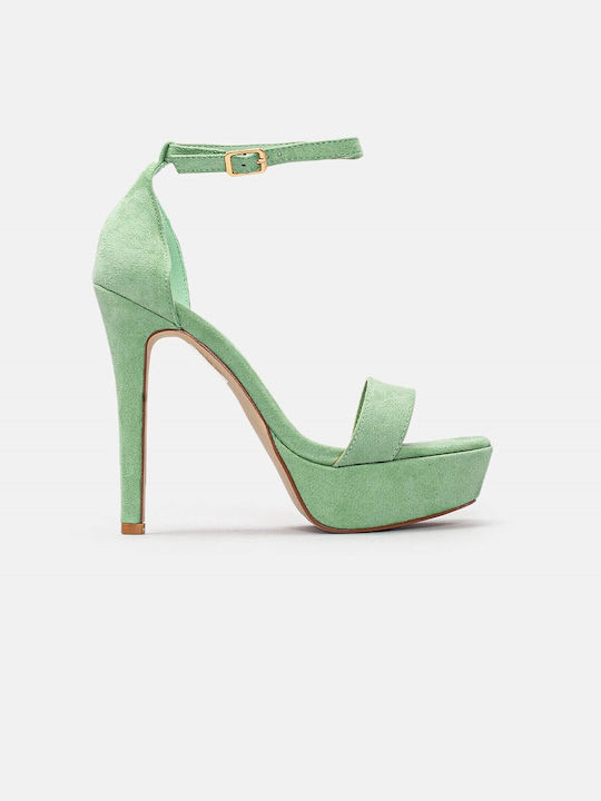 InShoes Platform Suede Women's Sandals with Ankle Strap Green