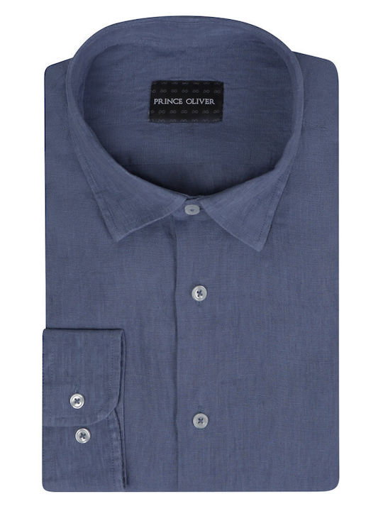 Prince Oliver Men's Shirt Long Sleeve Linen Blue