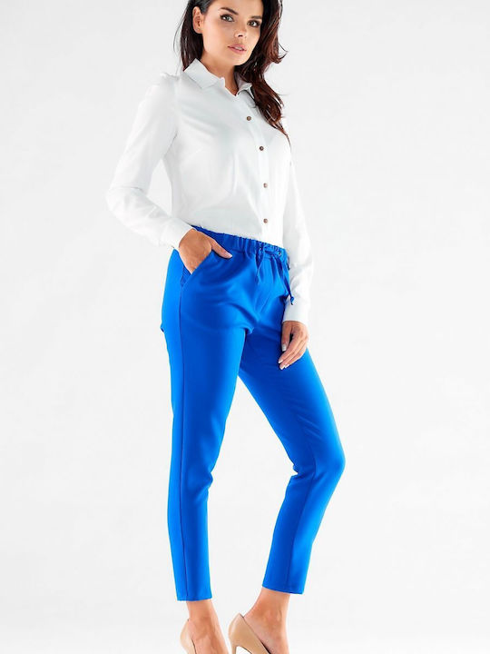 Awama A532 Women's Fabric Trousers in Loose Fit Blue