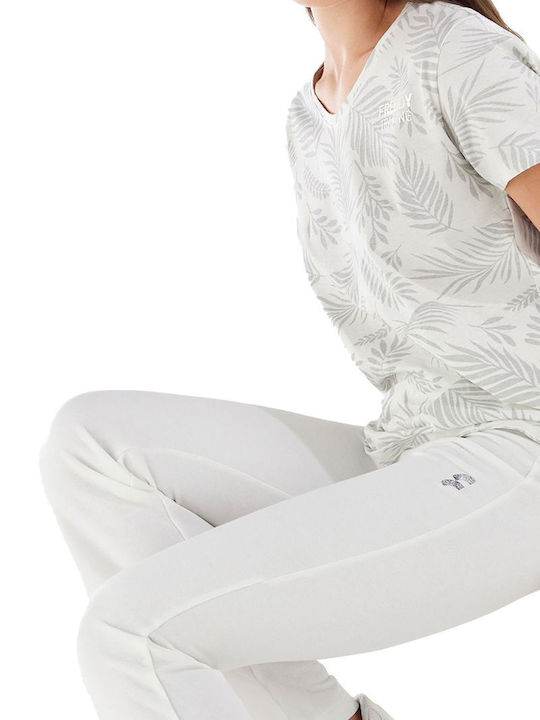 Pantaloni Dama High Rise Tesatura Cu Pantaloni Evazati Albi