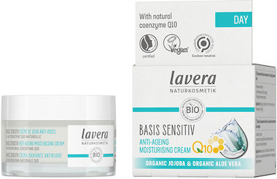 Lavera Q10 Basis Sensitiv Feuchtigkeitsspendend & Anti-Aging Creme Gesicht Tag mit Aloe Vera 50ml