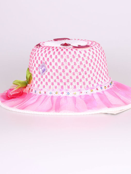 Καπέλο παιδικό καλοκαιρινό 100% ψαθί one size με πέτρες ροζ λευκό