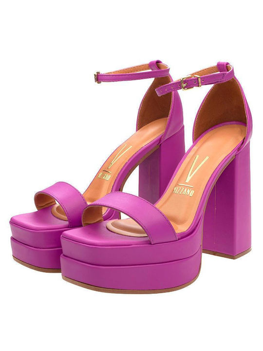 Vizzano Platform Synthetic Leather Women's Sandals with Ankle Strap Fuchsia with Chunky High Heel