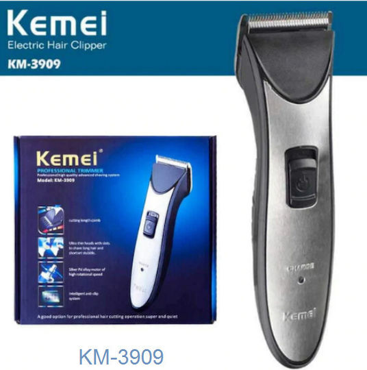 Kemei Επαναφορτιζόμενη Κουρευτική Μηχανή Ασημί KM-3909