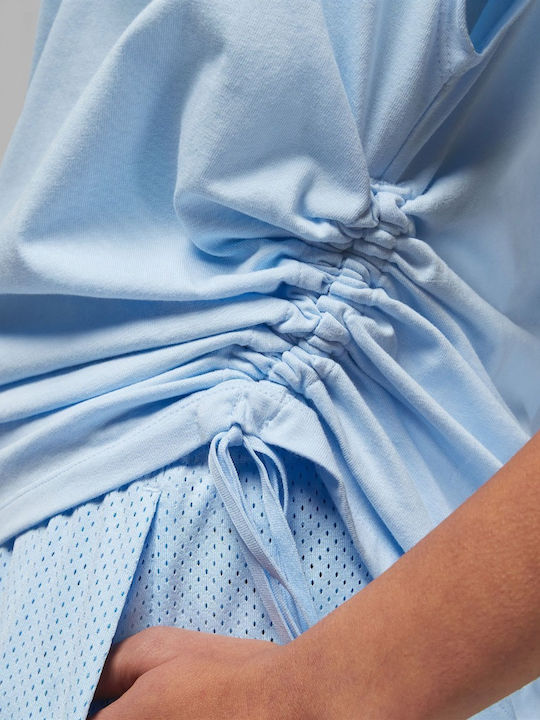 Women's Summer Blouse Cotton Short Sleeve Light Blue