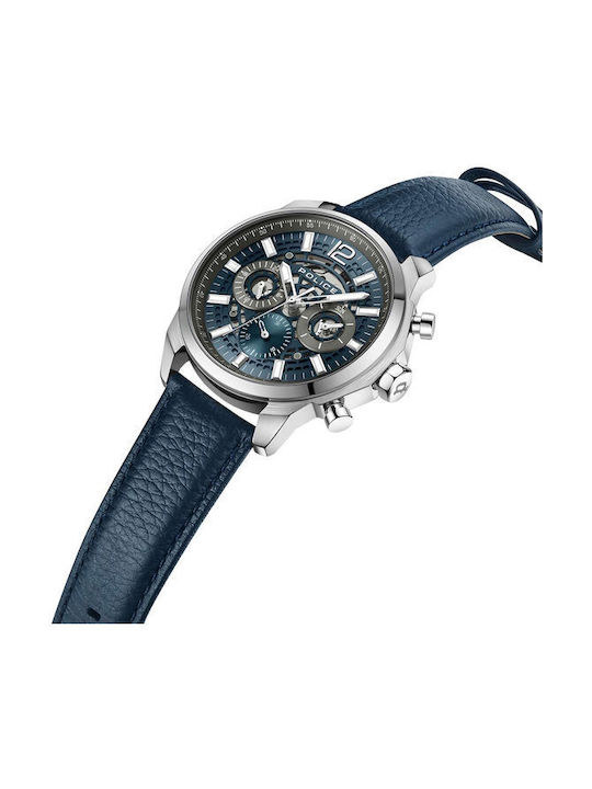 Police Menelik Watch Battery with Blue Leather Strap