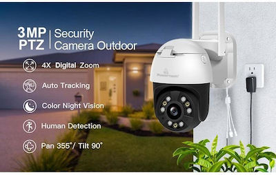 Powertech IP Surveillance Camera Wi-Fi 3MP Full HD+ Waterproof with Microphone and Flash 3.6mm