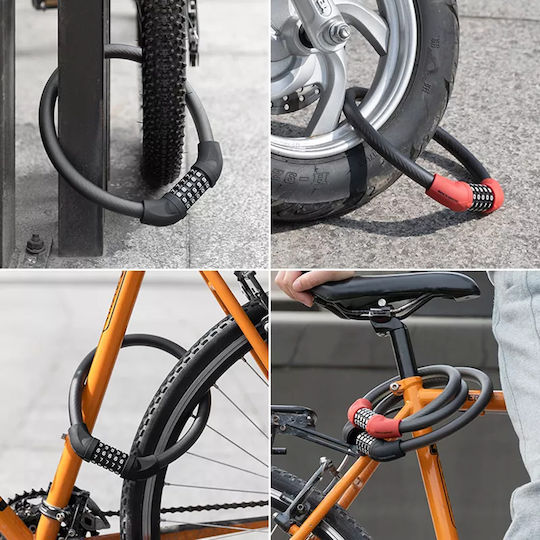 Rockbros Lacăt Bicicletă Tip Spiră cu combinație Neagră