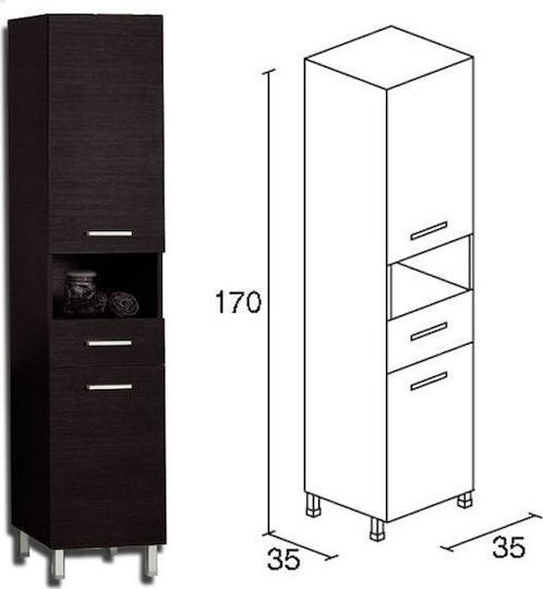 Pro Bagno 635K Στήλη Μπάνιου Δαπέδου 35x35x170cm Καφέ