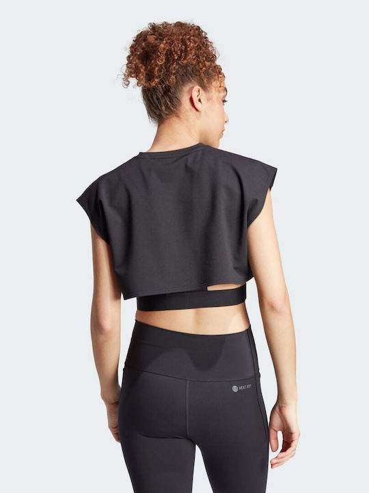 Adidas Power Aeroready Γυναικείο Αθλητικό Crop T-shirt Fast Drying Μαύρο