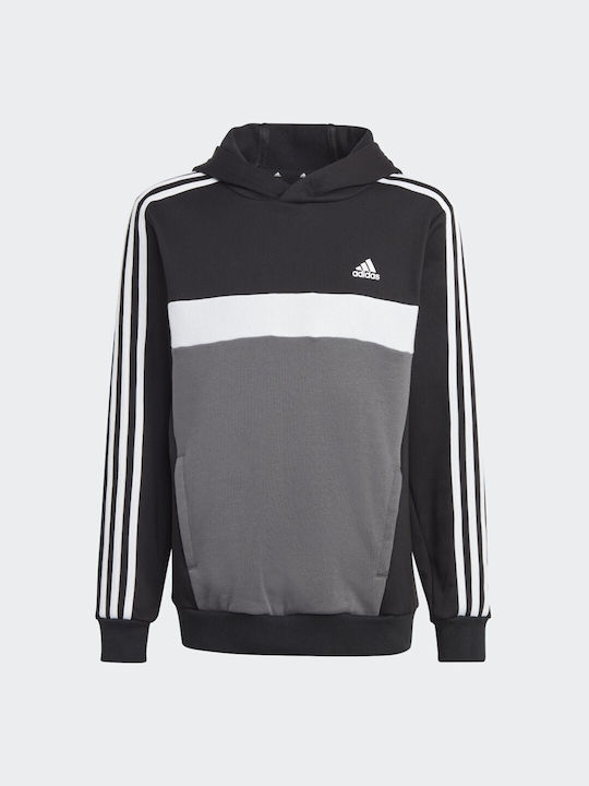 Adidas Fleece Kinder Sweatshirt mit Kapuze und Taschen Schwarz