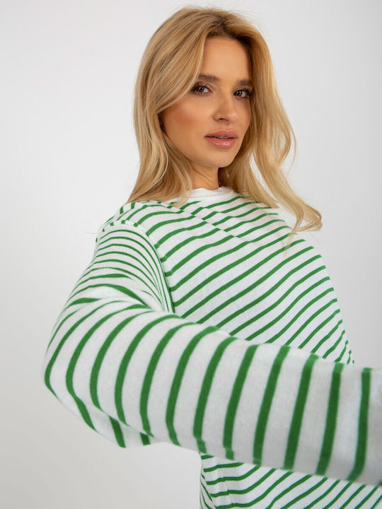 Rue Paris Women's Long Sleeve Sweater Striped Green