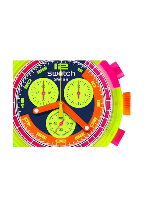 Swatch Damenuhr 47mm Chronograph Batterie mit Blauem Gummiarmband