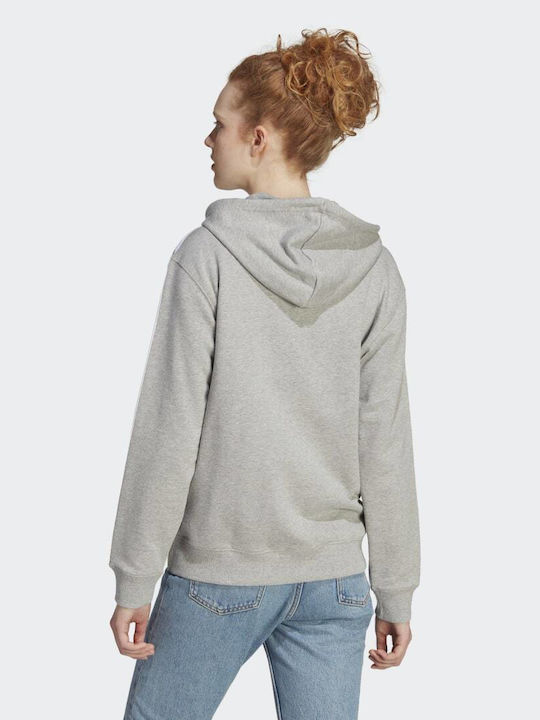 Essentials 3-Stripes French Terry Γυναικεία Ζακέτα Φούτερ με Κουκούλα Γκρι