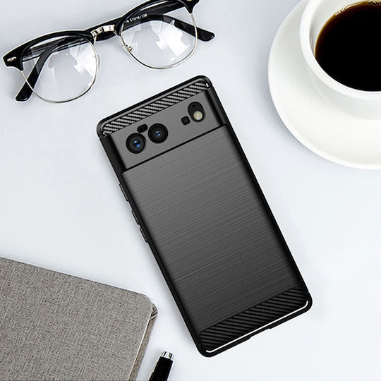 Techsuit Carbon Umschlag Rückseite Silikon Schwarz (Google Pixel 6)