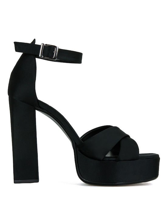 Silia D Platform Fabric Women's Sandals with Ankle Strap Black