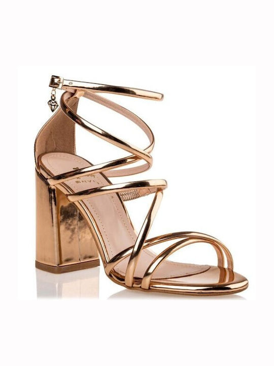 Envie Shoes Γυναικεία Πέδιλα με Χοντρό Ψηλό Τακούνι Copper