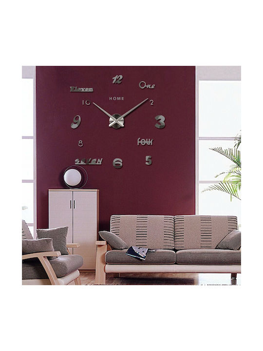 3D 3D Wall Clock Sticker Plastic Silver
