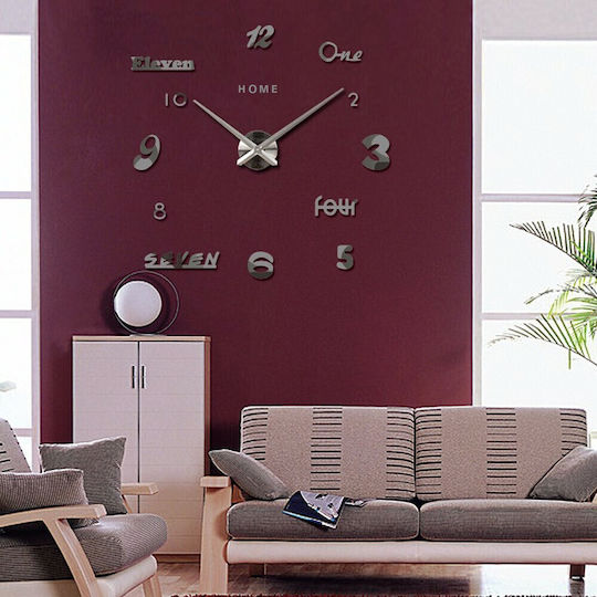 3D 3D Wall Clock Sticker Plastic Silver