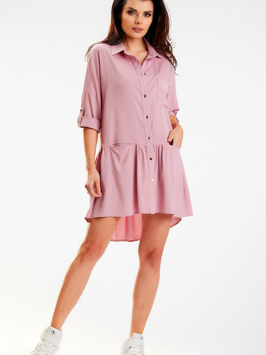 Awama A584 Summer Mini Shirt Dress Dress Pink