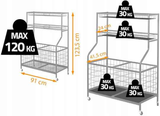 Humberg Metallic Kitchen Trolley 4 Tiers Black 91x41.5x123.5cm
