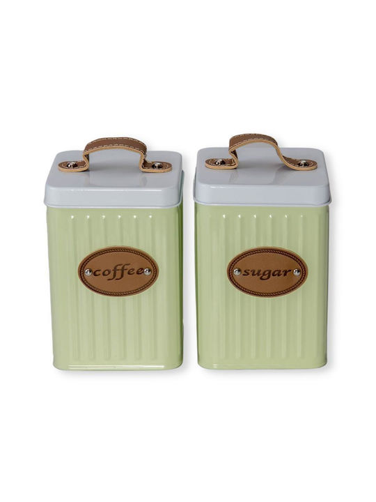 Viosarp Metallic Sugar / Coffee Box with Lid Green 2pcs