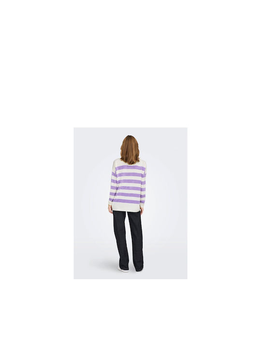 Only Women's Long Sleeve Pullover Striped Purple Rose
