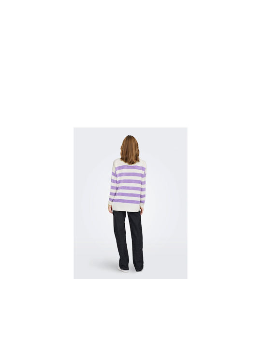 Only Women's Long Sleeve Sweater Striped Purple Rose