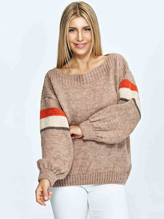 Figl M909 Damen Langarm Pullover Wolle Gestreift Braun