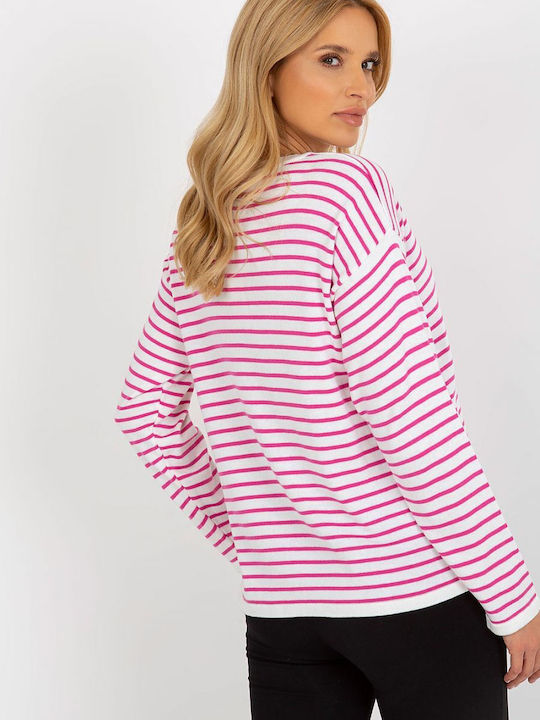 Rue Paris Women's Long Sleeve Sweater Striped Light Violet