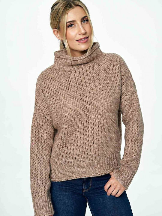 Figl M886 Damen Langarm Pullover Wolle Rollkragen Braun