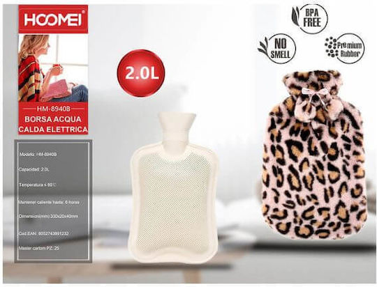 Hoomei Hot Water Bottle Pink Animal with Cover General Use 33x4cm 2000ml
