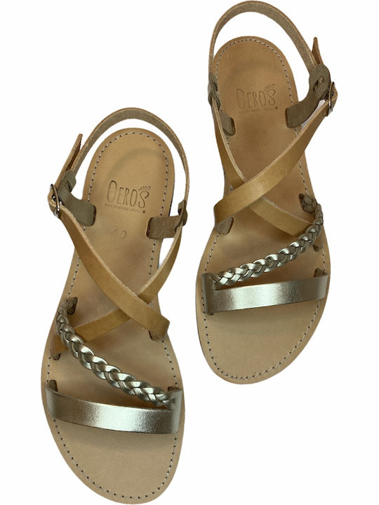 THEROS Greek 100% leather sandal handmade. Code 16. Color NATURAL-GREY.