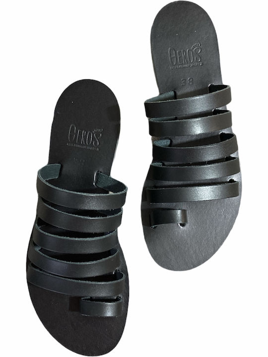 THEROS Greek 100% leather sandal handmade. Code PARALLELILO. Color ALL BLACK.