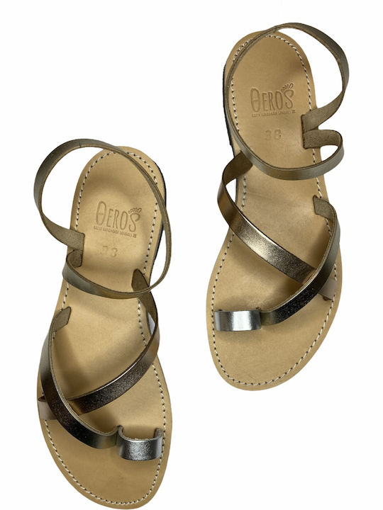 THEROS Greek 100% leather sandal handmade. Code THILIA 18. Color METAL TRICOLOUR.