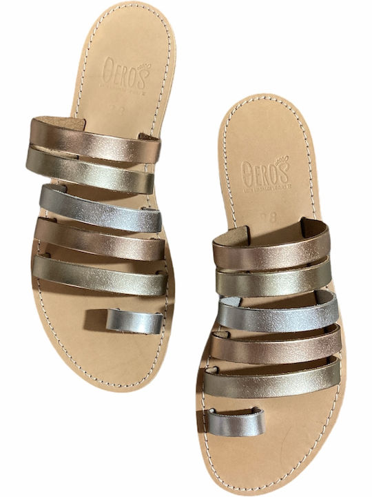 THEROS Greek 100% leather sandal handmade. Code PARALLELILO. Color METAL TRICOLOR.