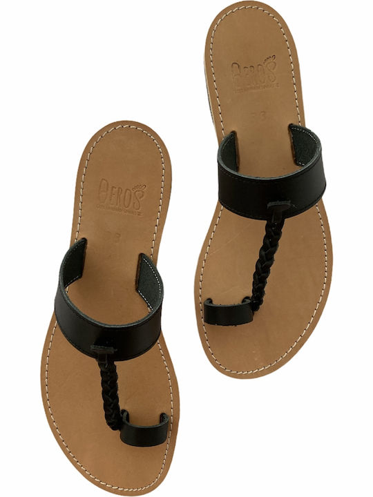 THEROS Greek 100% leather sandal handmade. Code KOTSIDA. Color BLACK.