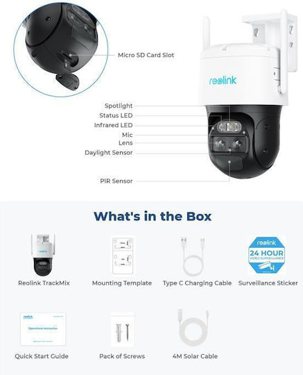 Reolink TrackMix IP Cameră de Supraveghere Wi-Fi Full HD+ 4MP Rezistentă la apă Pe baterii cu Comunicare Bidirecțională și Lentilă 2.8mm
