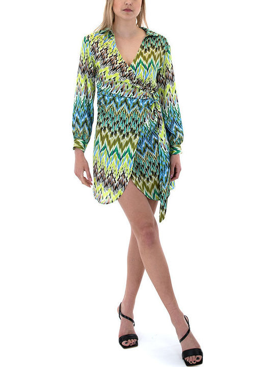 Sommer Mini Hemdkleid Wickel Grün