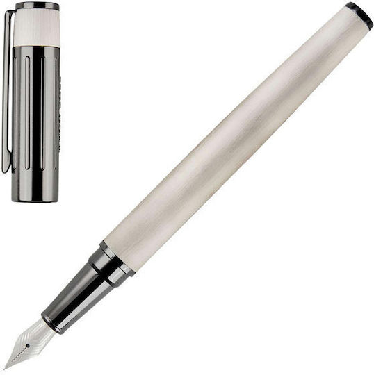 Boss Gear Ribs Writing Pen White made of Brass with Blue Ink