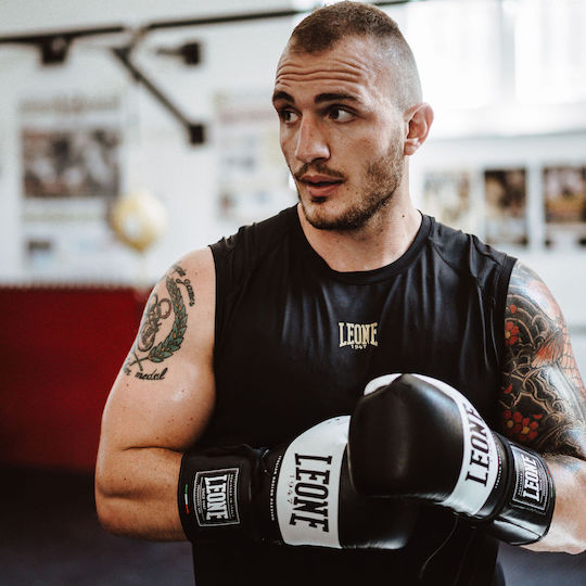 Leone Shock Boxing Gloves Leather for Match Black