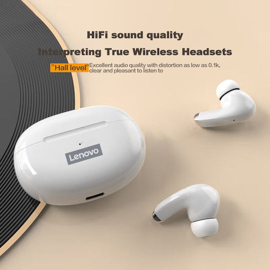 Lenovo LP5 Earbud Bluetooth Handsfree Ακουστικά με Θήκη Φόρτισης Λευκά