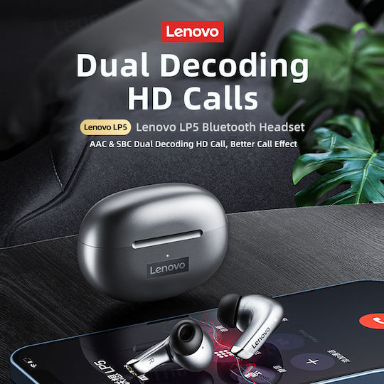 Lenovo LP5 In-ear Bluetooth Handsfree Ακουστικά με Θήκη Φόρτισης Μαύρα