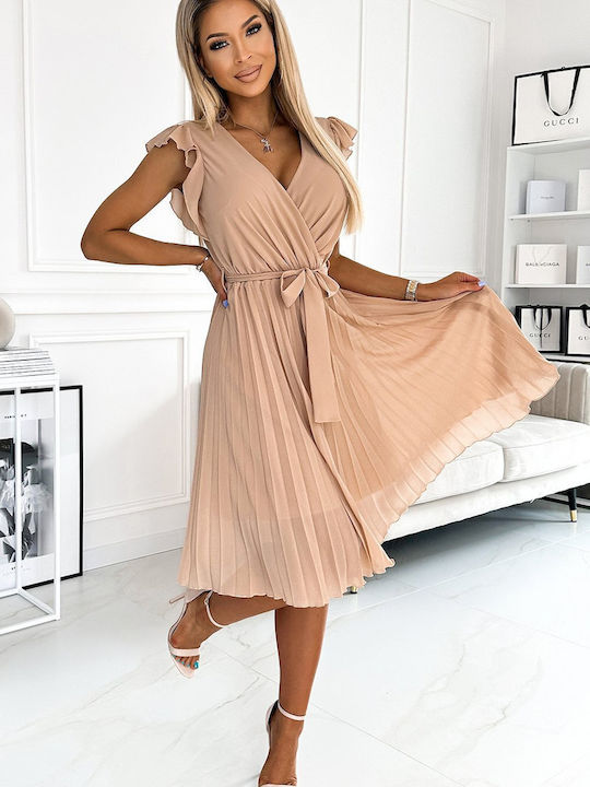 Numoco Summer Mini Evening Dress with Ruffle Beige