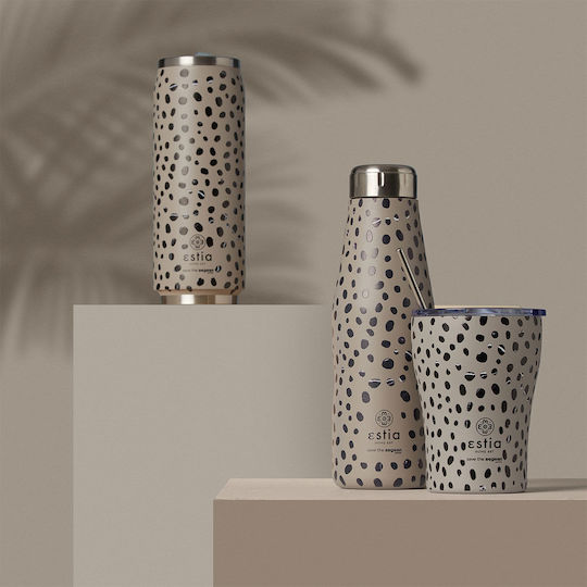 Estia Travel Flask Save the Aegean Recyclable Bottle Thermos Stainless Steel BPA Free 500ml Leopard Taupe