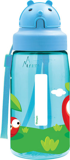 Laken Cherry-Apple Kids Water Bottle Plastic with Straw Blue 450ml