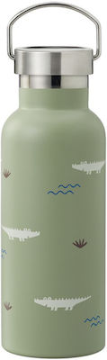 Fresk Crocodile Kinder Trinkflasche Thermos Rostfreier Stahl mit Strohhalm Grün 500ml