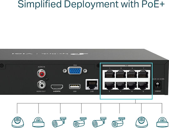 TP-LINK v1 Записващо устройство NVR 8 Канала с Резолюция Full HD+ VIGI NVR1008H-8MP